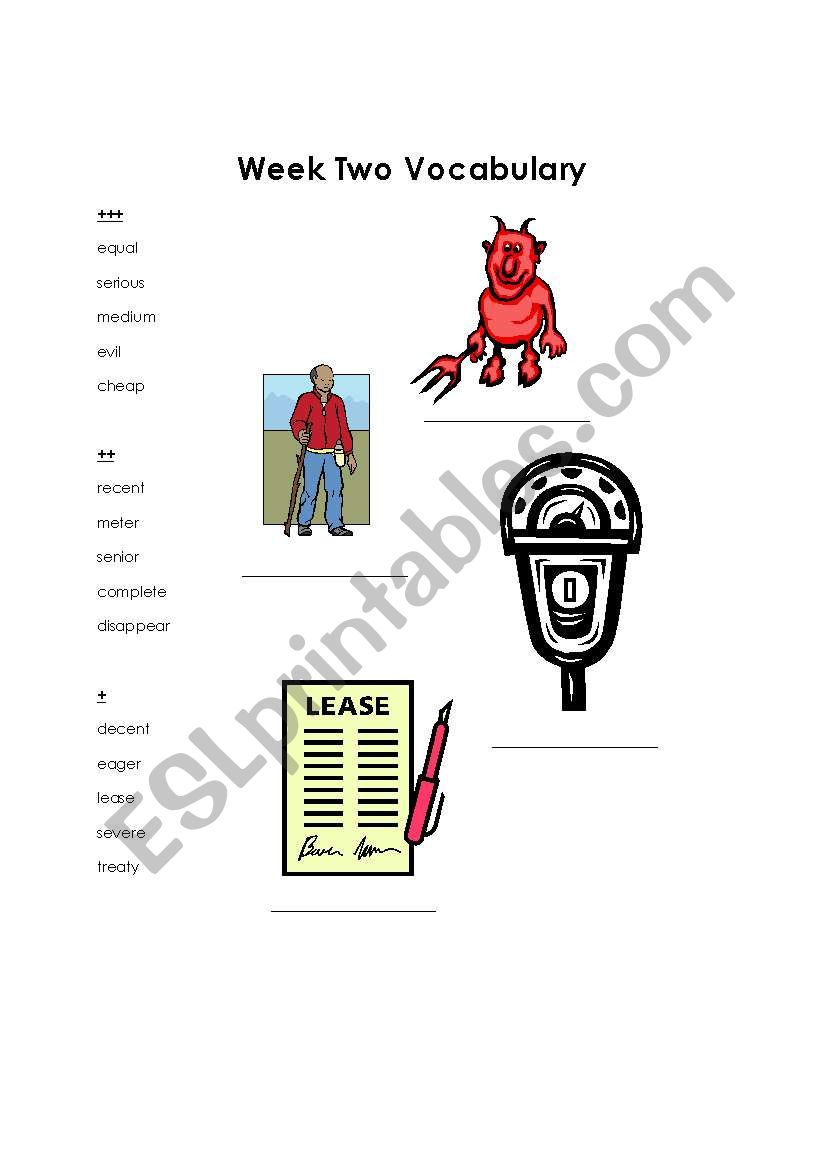 Week Two Vocabulary worksheet