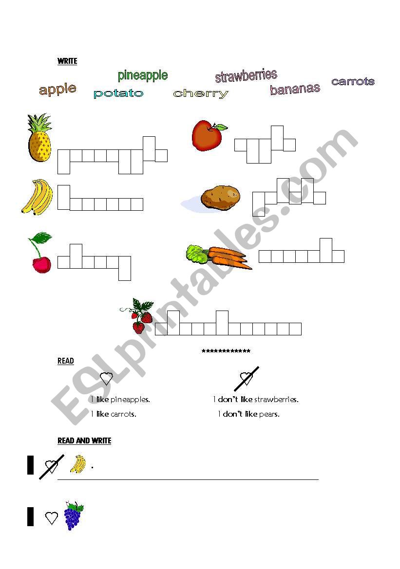 fruits/vegetables worksheet