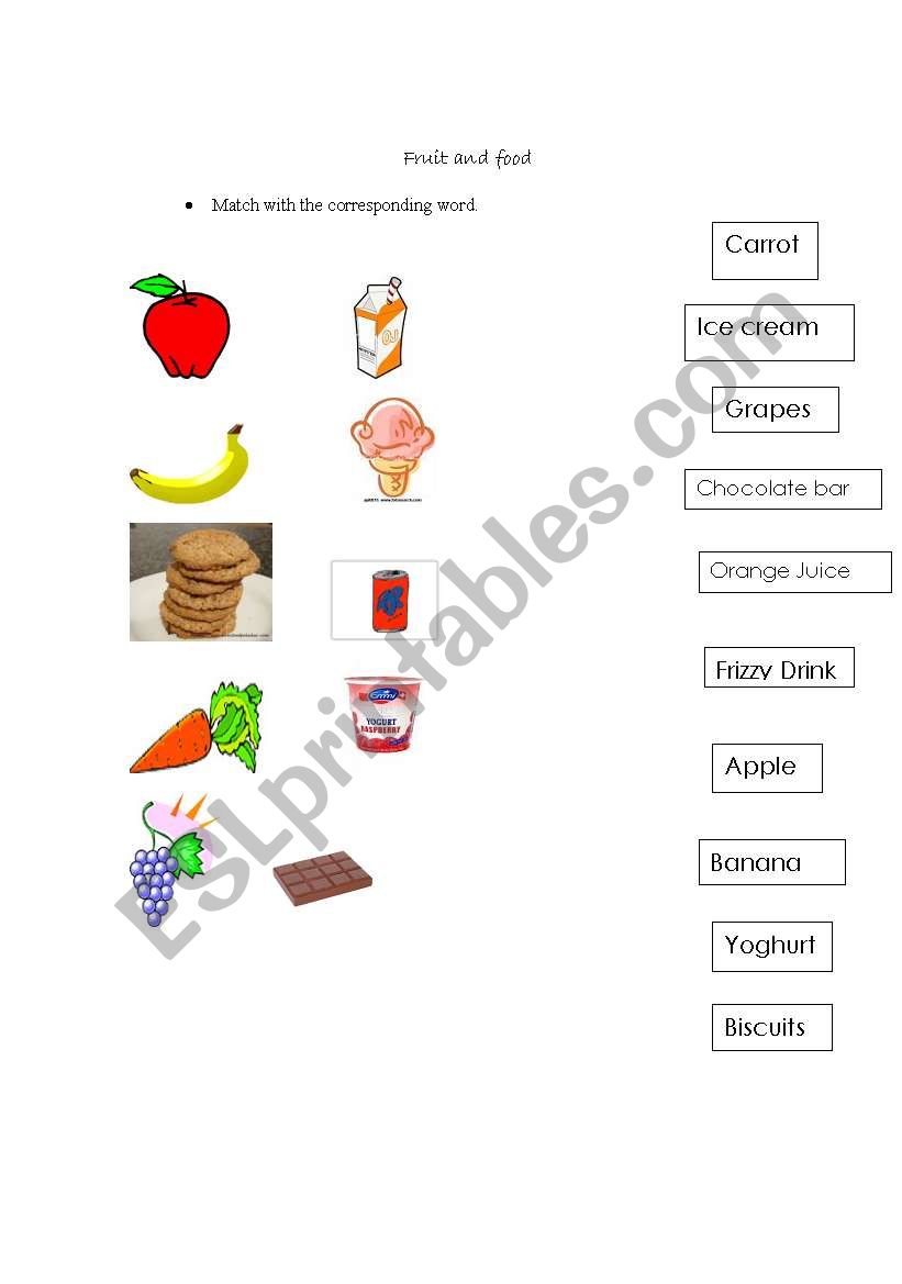 Matching :Fruits and food worksheet