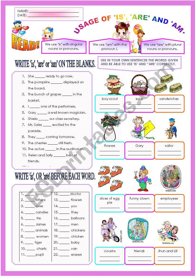 USAGE OF IS - ARE- AM worksheet