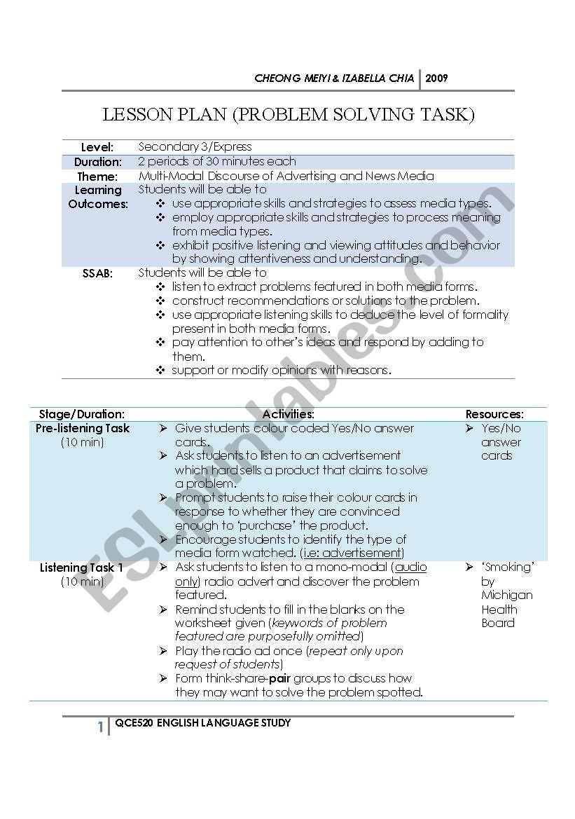 Problem Solving Task (Fun with Media)