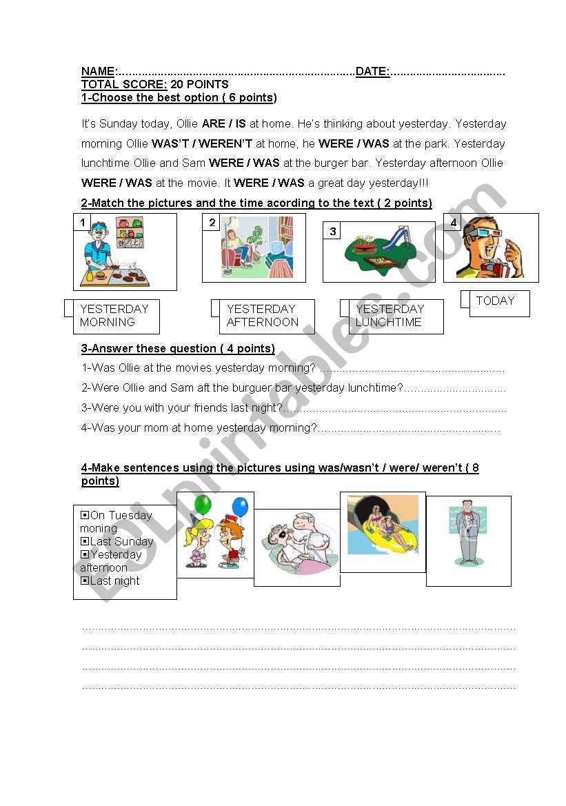Test-was/were worksheet