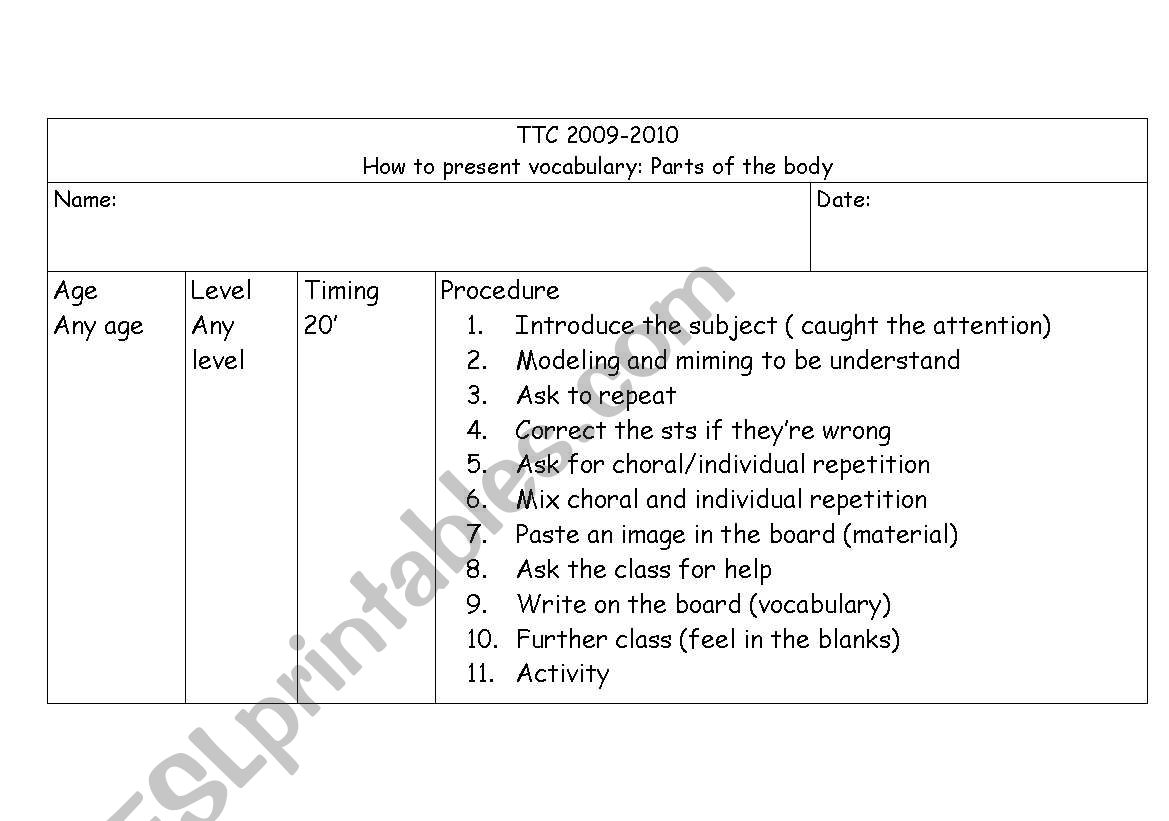 Lesson-plan vocabulary worksheet