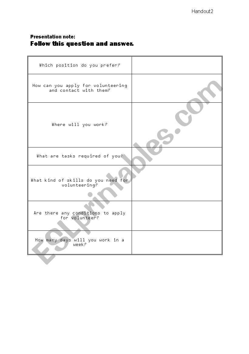 volunteer worksheet