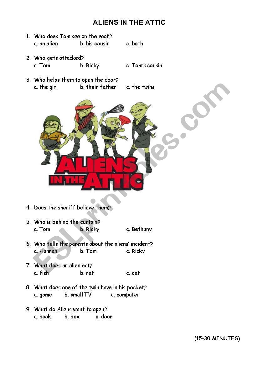 English Worksheets Aliens In The Attic 15 First Minutes