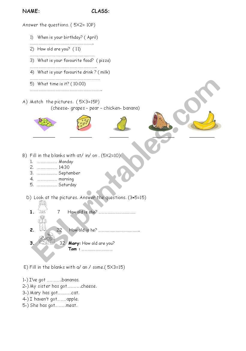 exam  worksheet