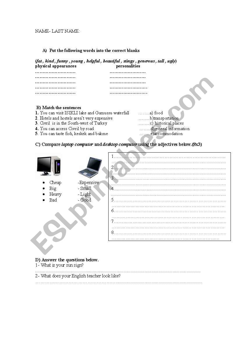 Worksheet on several subjects worksheet