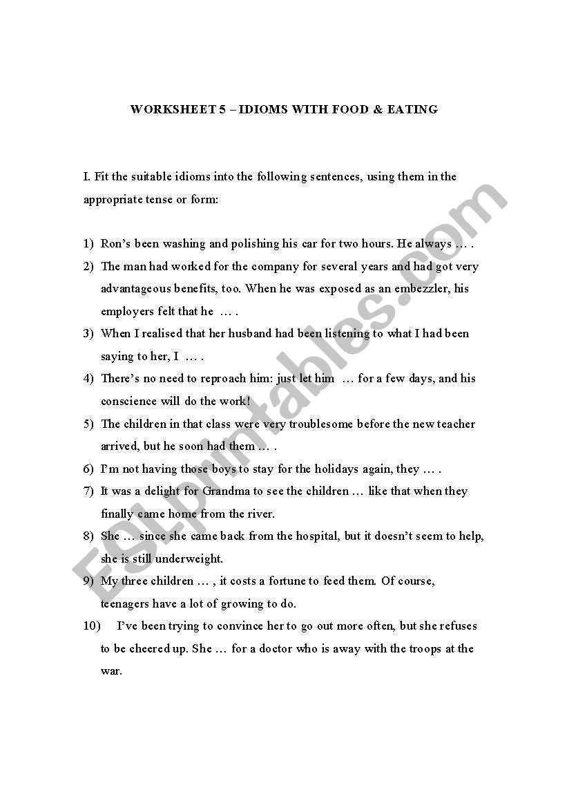 worksheet with idioms- food and eating