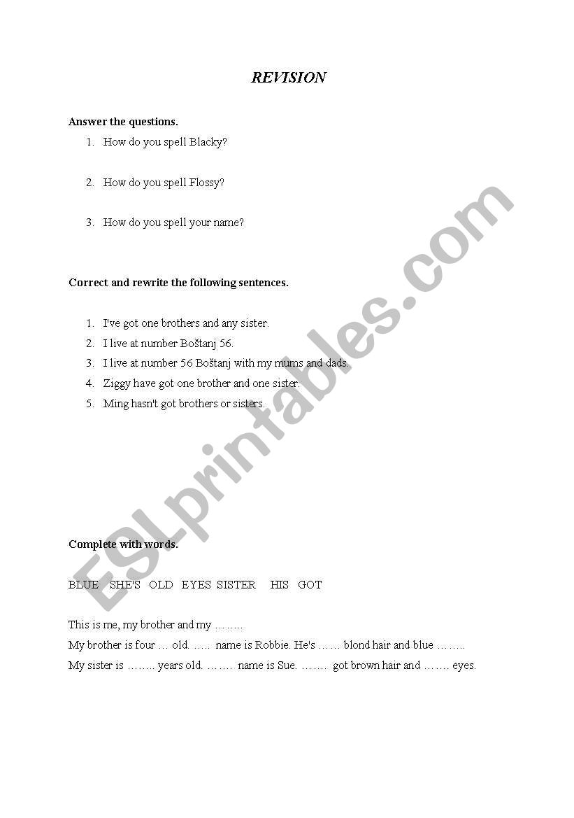 Revision - family members using have and has got