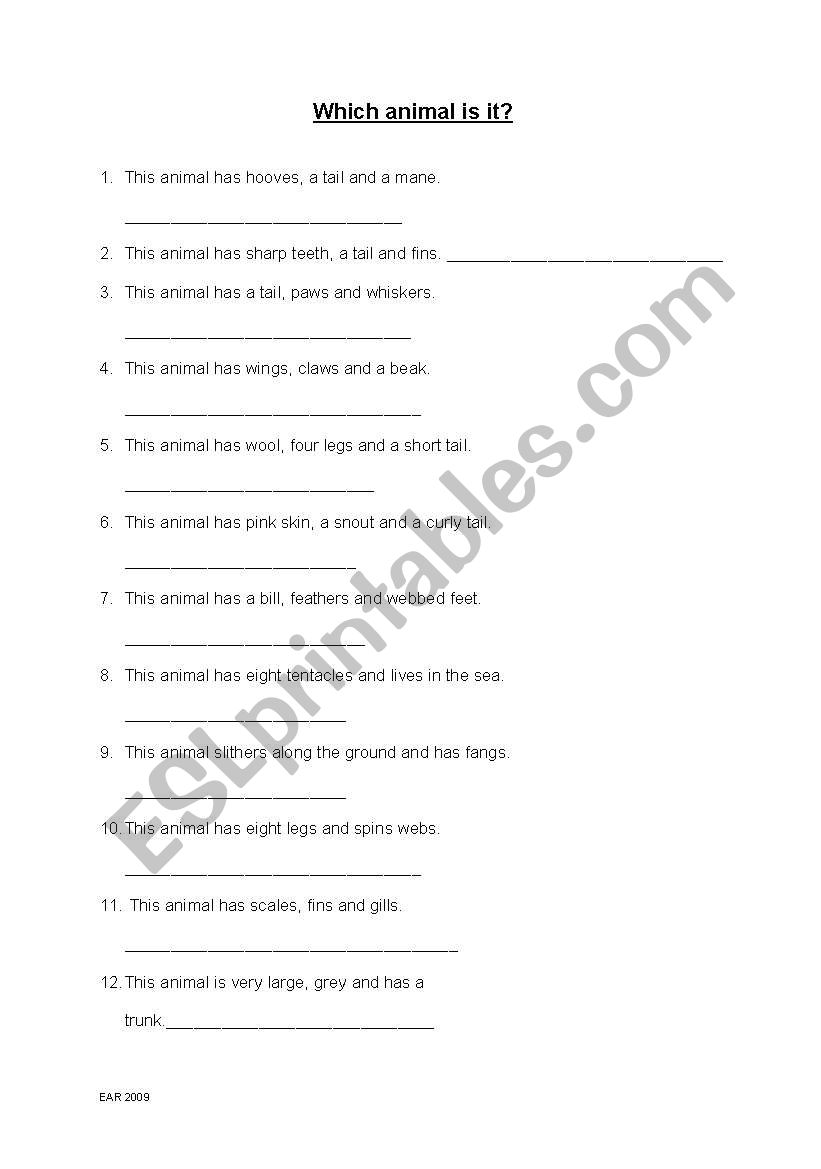 Which Animal Is It? worksheet