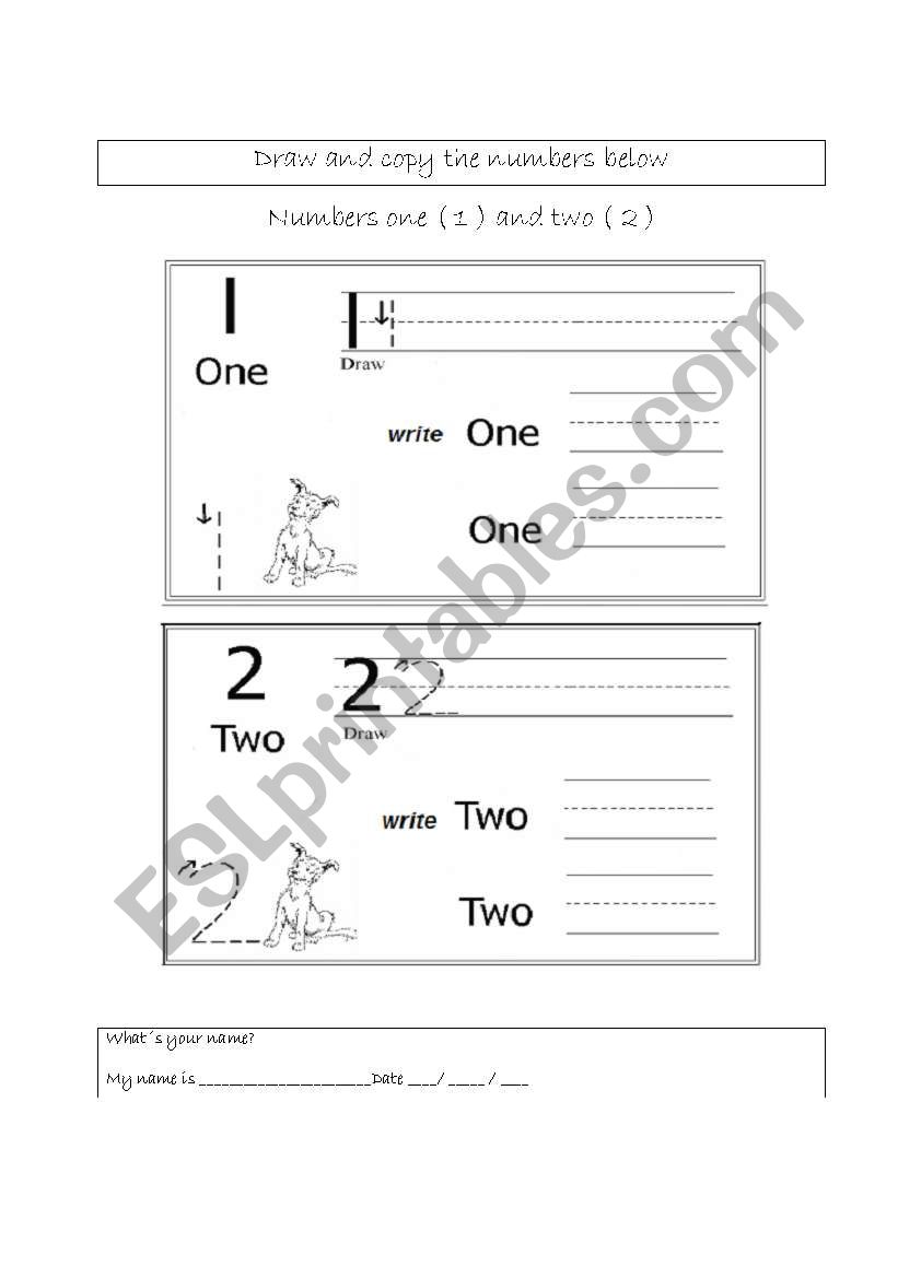 Numbers 1 and 2 worksheet