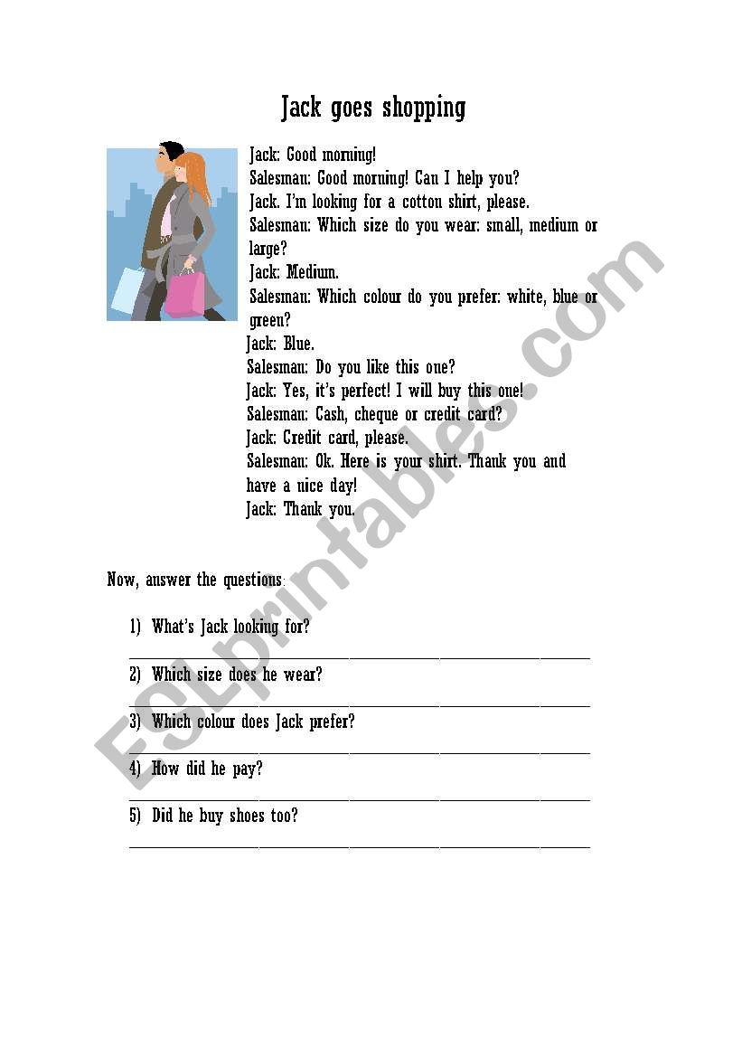 Jack goes shopping worksheet