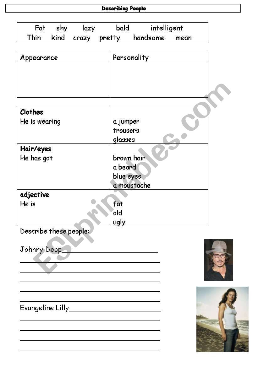 Describing people worksheet