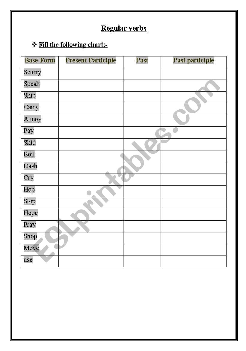 regular verbs worksheet