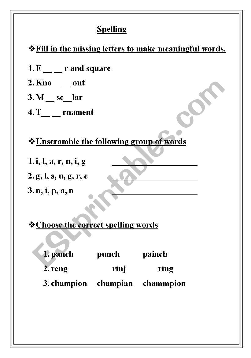 Spelling worksheet