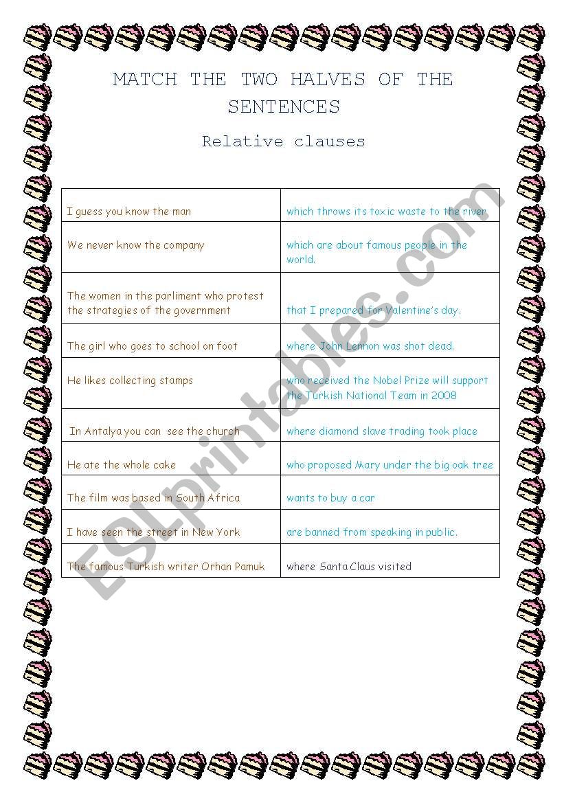 RELATIVE CLAUSES MATCHING ACTIVITY