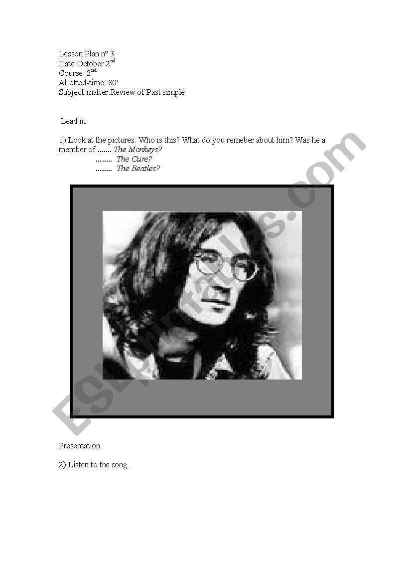 review of past simple + song worksheet
