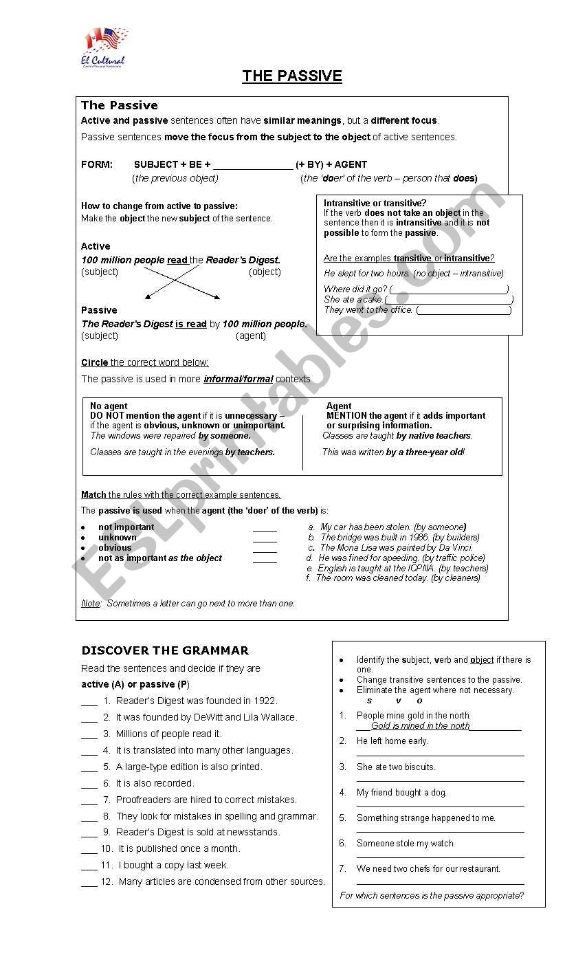 the passive worksheet