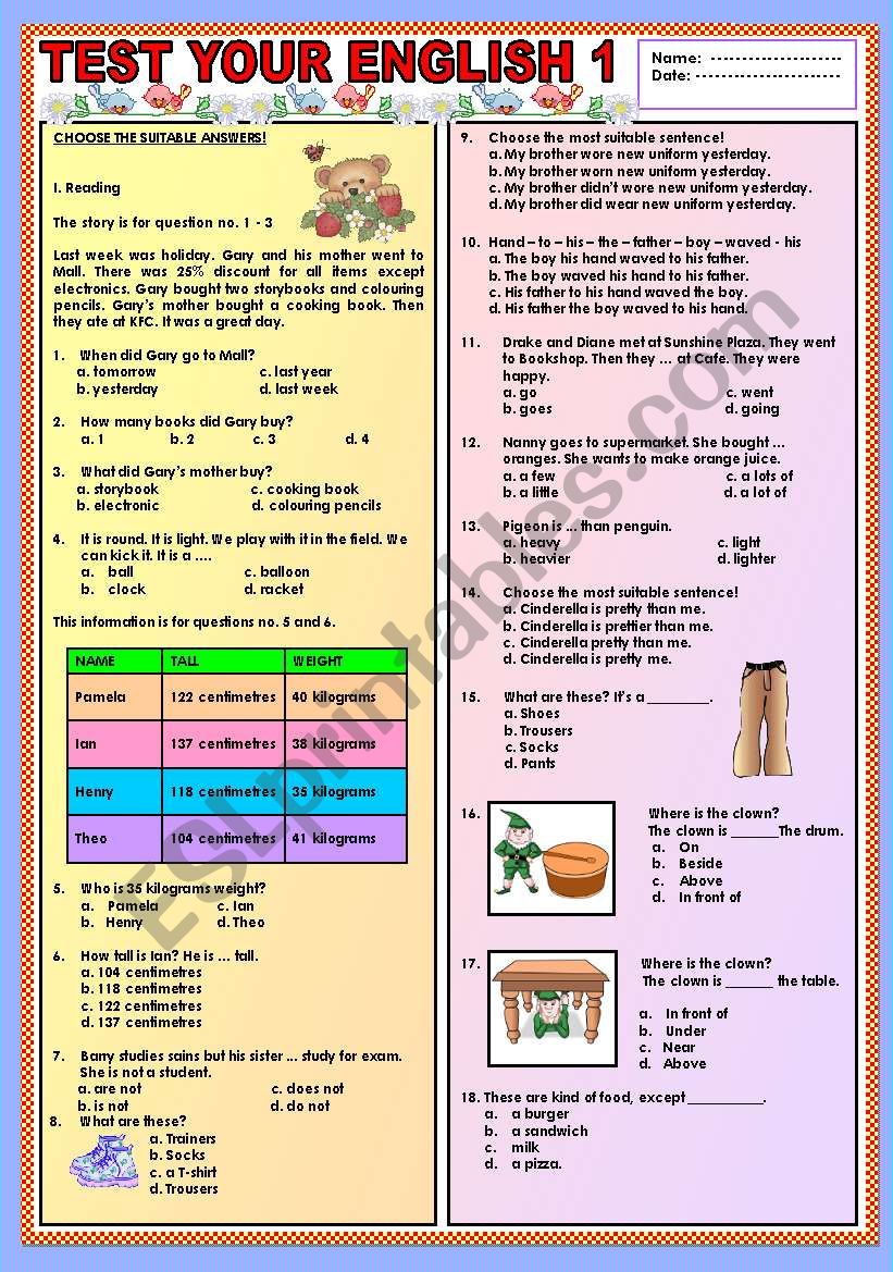 Test your english worksheet