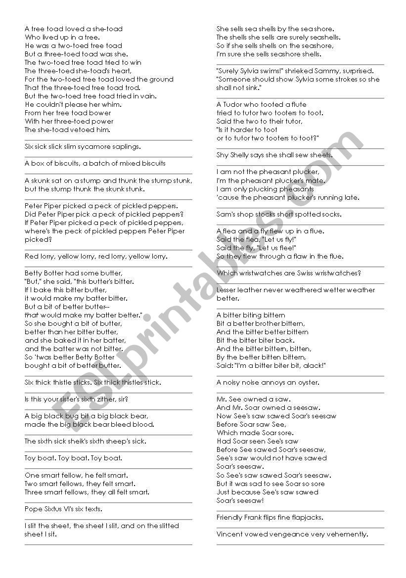 Tongue Twisters worksheet