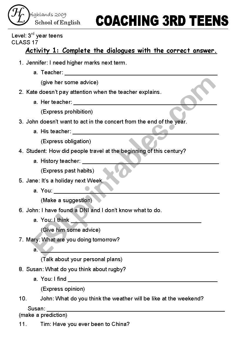 dialogues worksheet