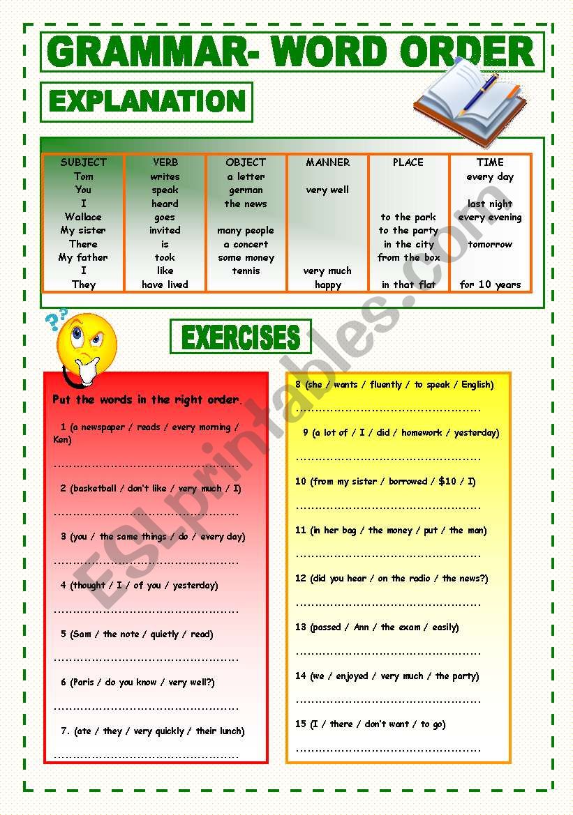 Word Order Exercises worksheet
