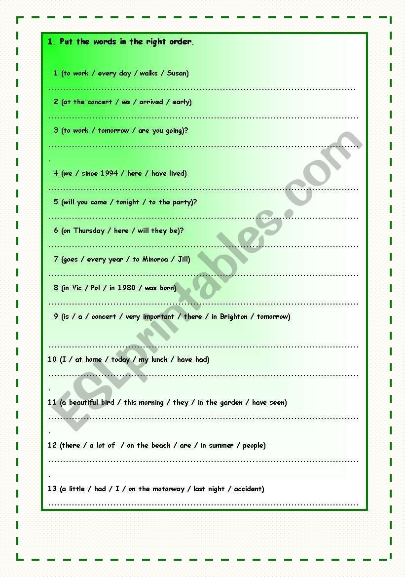 Word order exercises worksheet