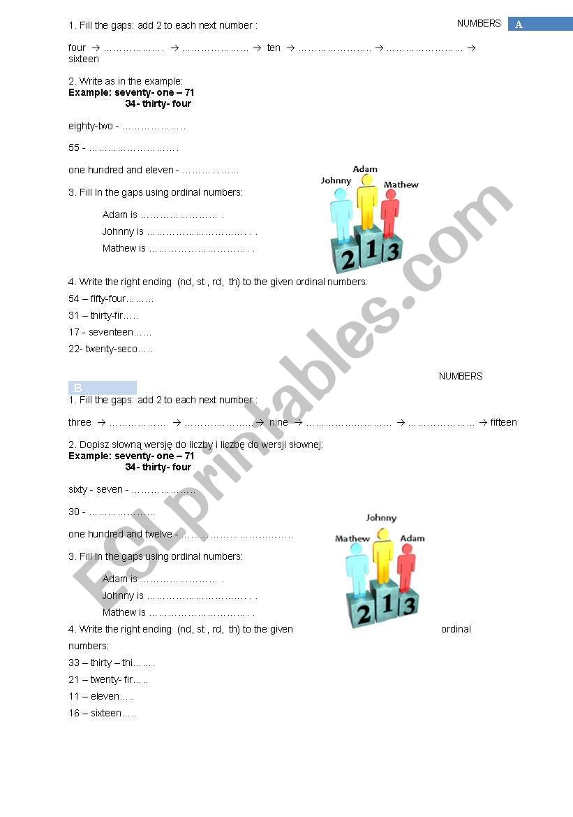 short test on cardinal and ordinal numbers