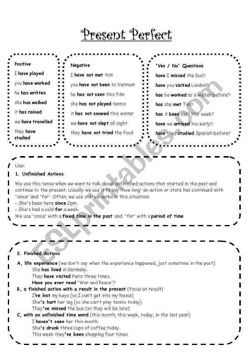 Present Perfect Grammar + Exercises (B&W)