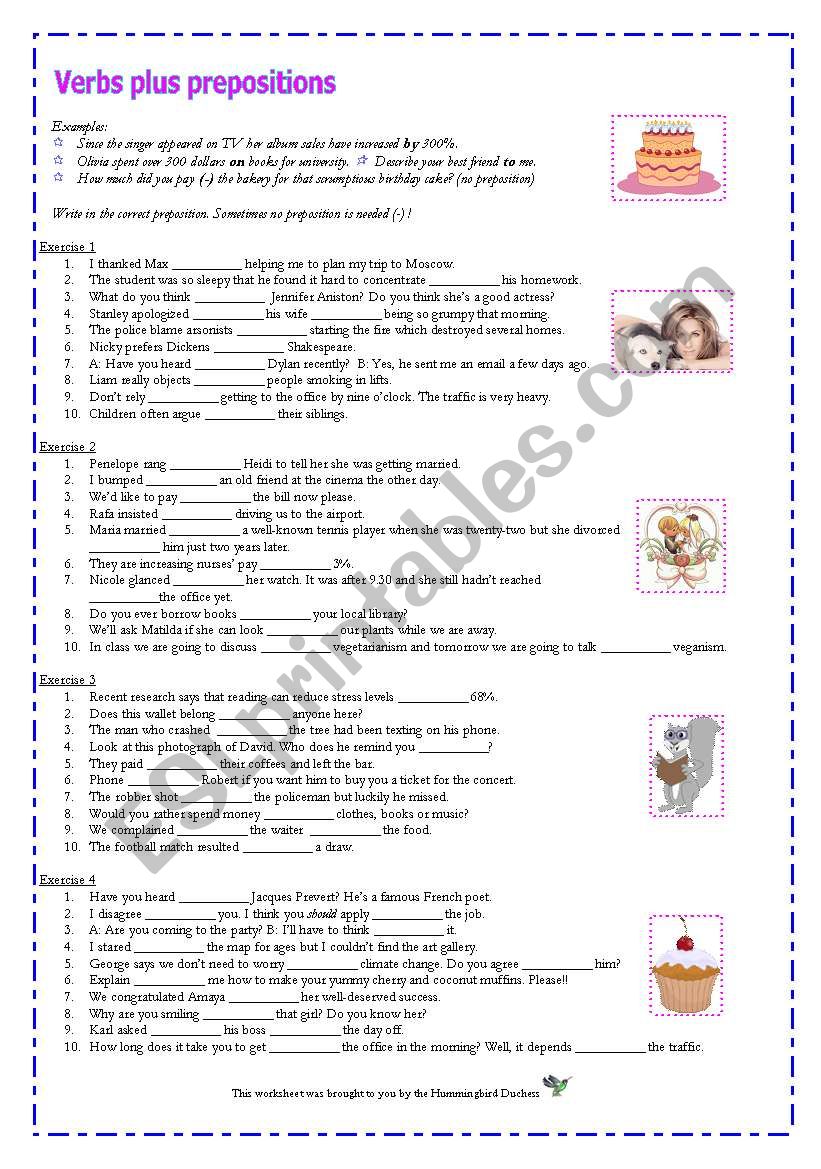 Verbs plus Prepositions (with key) - For Adult Learners