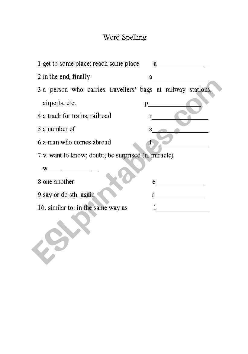 word spelling worksheet