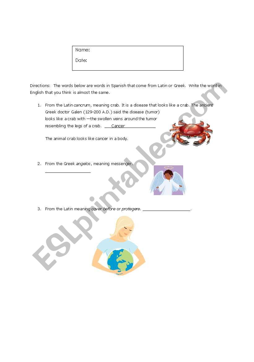 Word origin worksheet