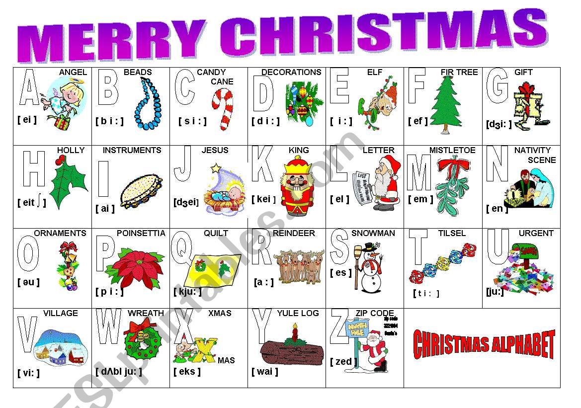 Christmas Alphabet ESL Worksheet By Milagrin
