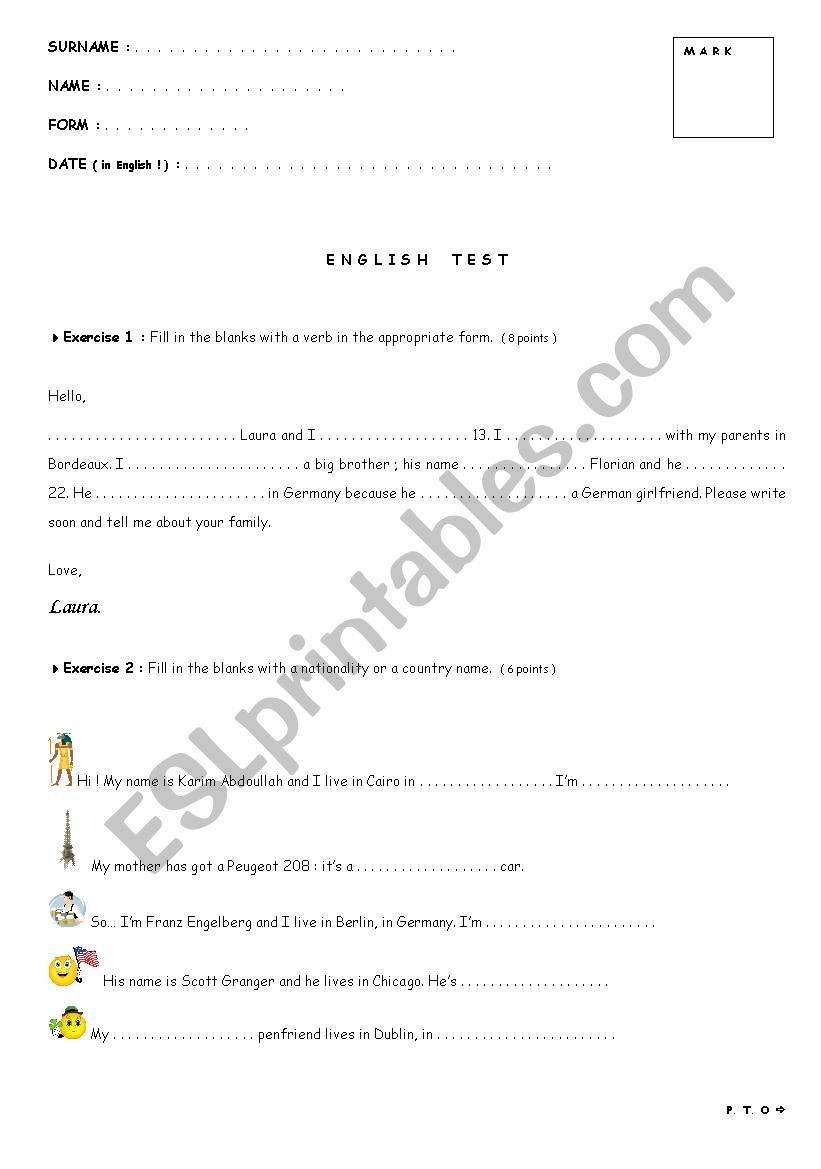 English Test worksheet