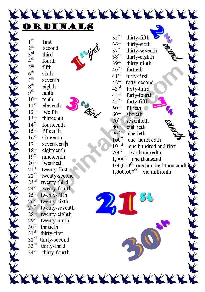 Ordinals worksheet