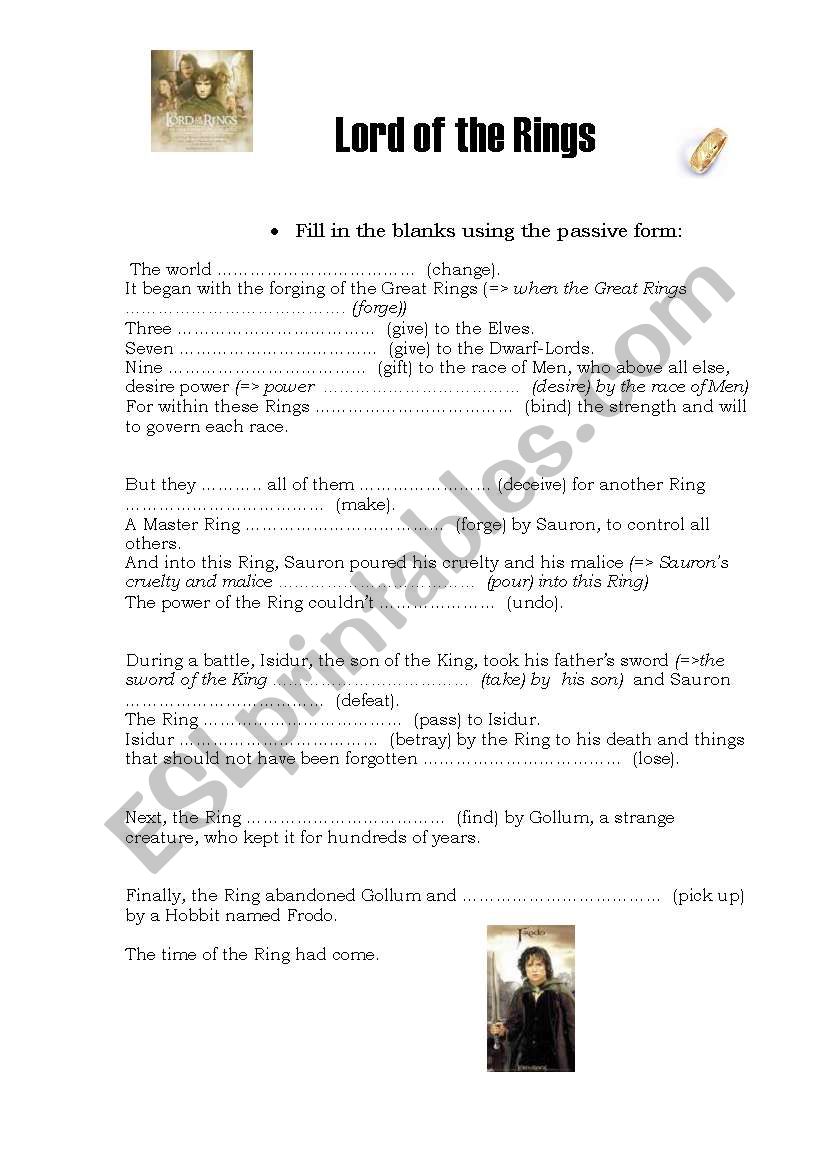 Lord of the rings worksheet