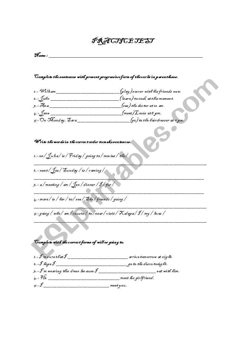 practice test worksheet