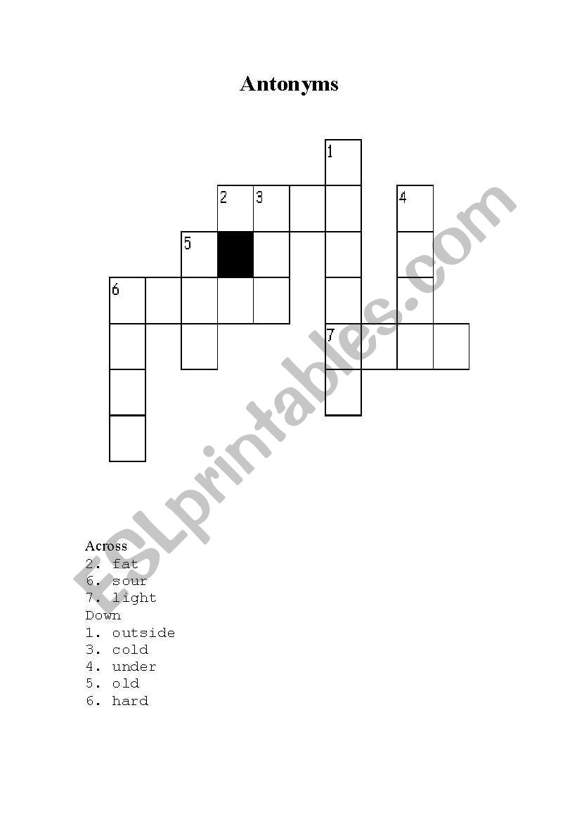 Antonym crossword puzzle worksheet