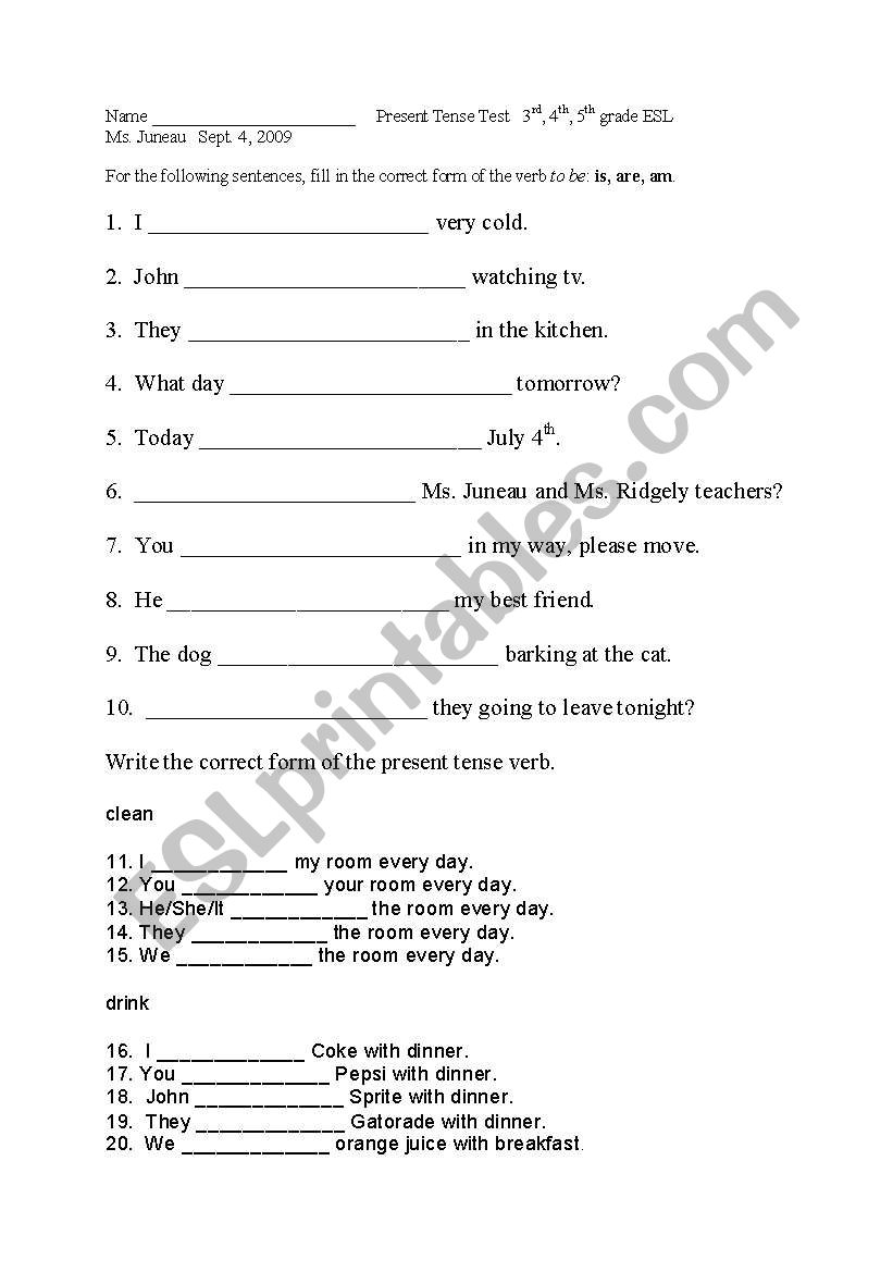 Simple present tense worksheet