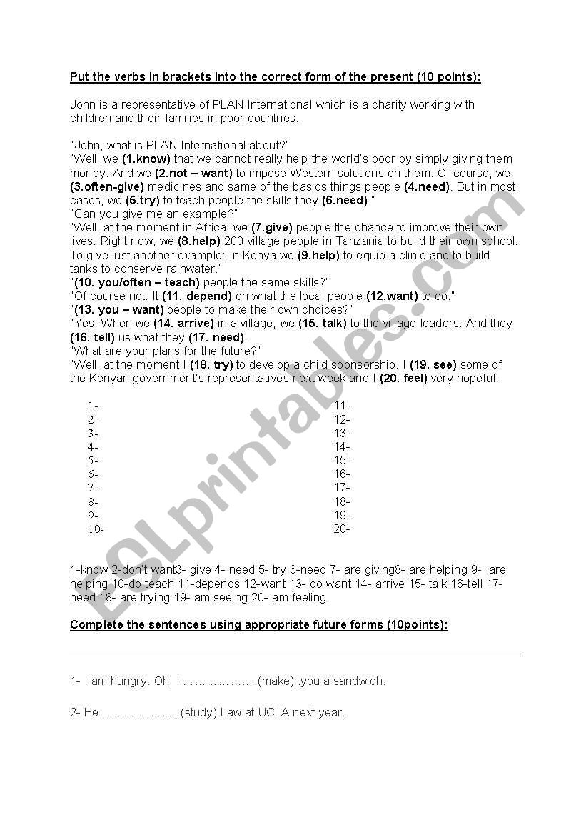 Present tense worksheet