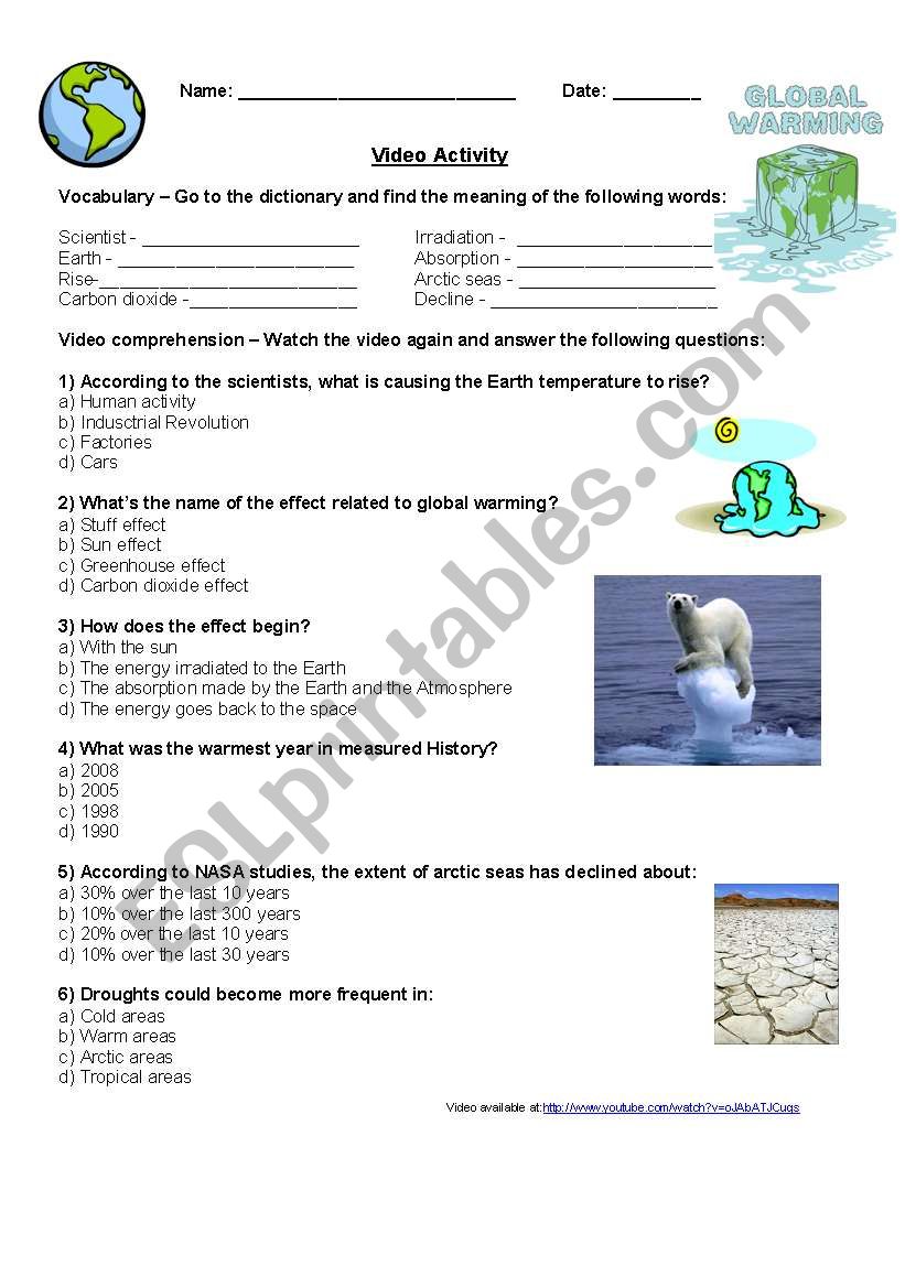 Global warming video activity worksheet