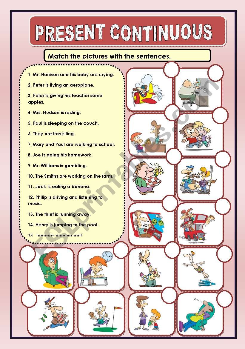 PRESENT CONTINUOUS- MATCHING worksheet