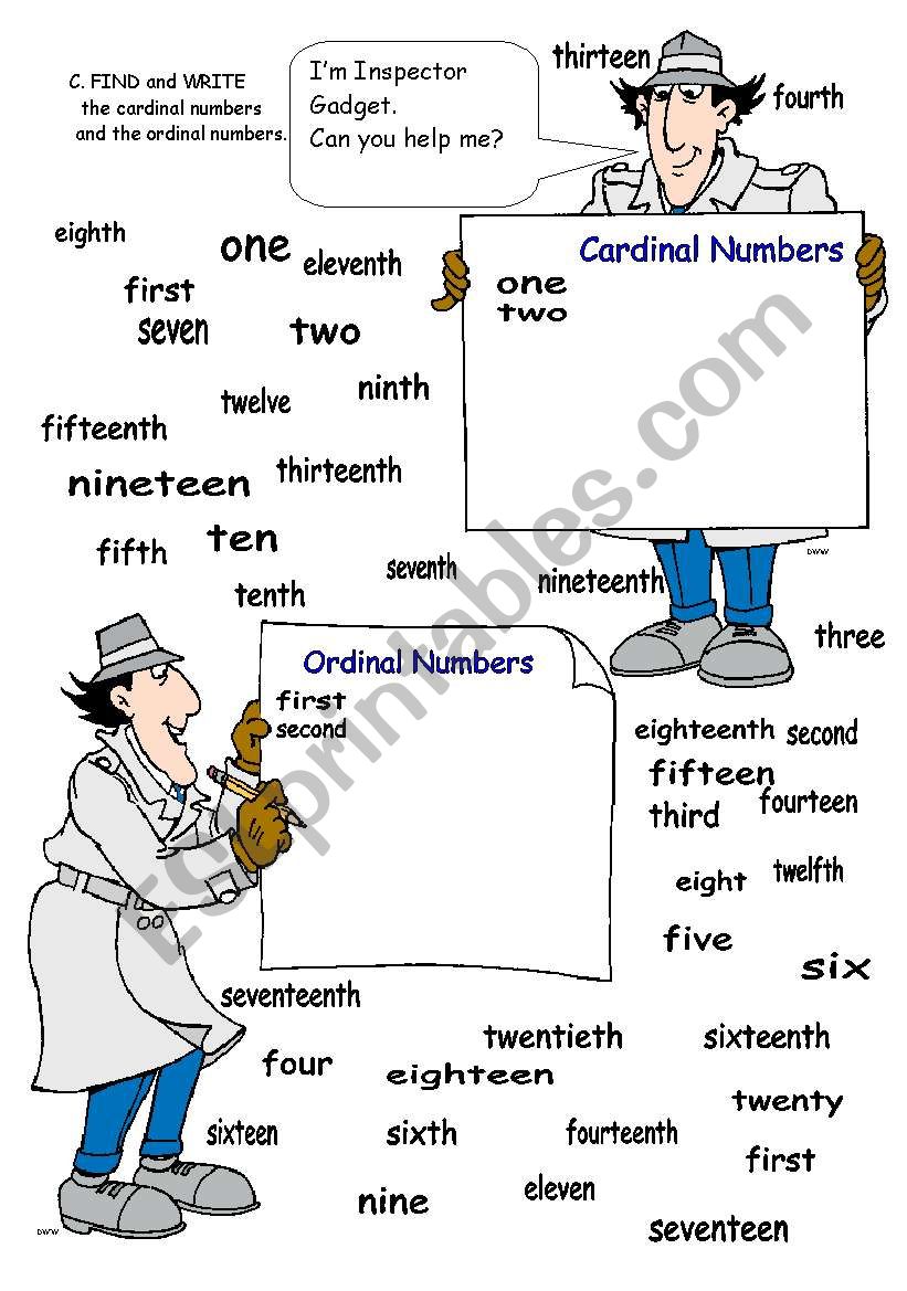 ORDINAL AND CARDINAL NUMBERS worksheet