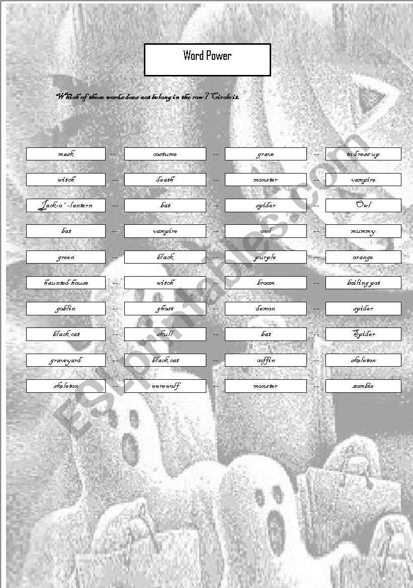 Halloween- odd one out worksheet