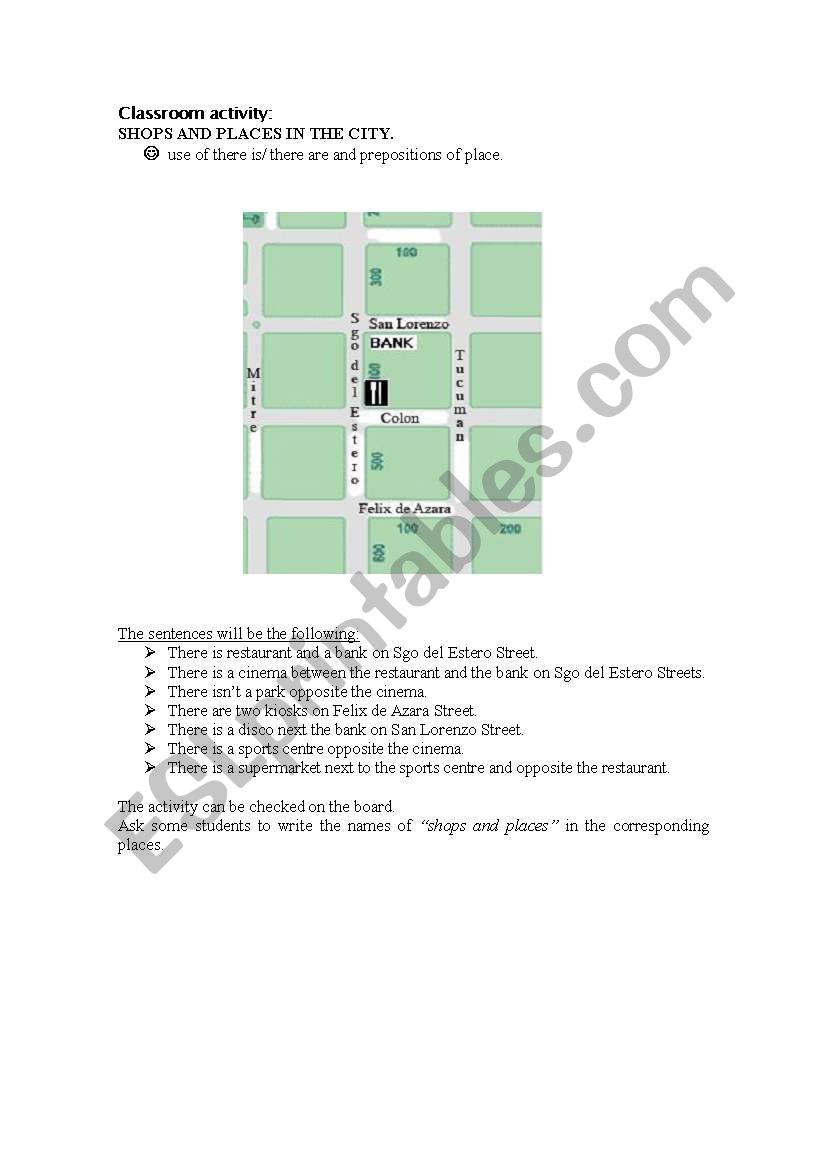Activity: shops and places in the city