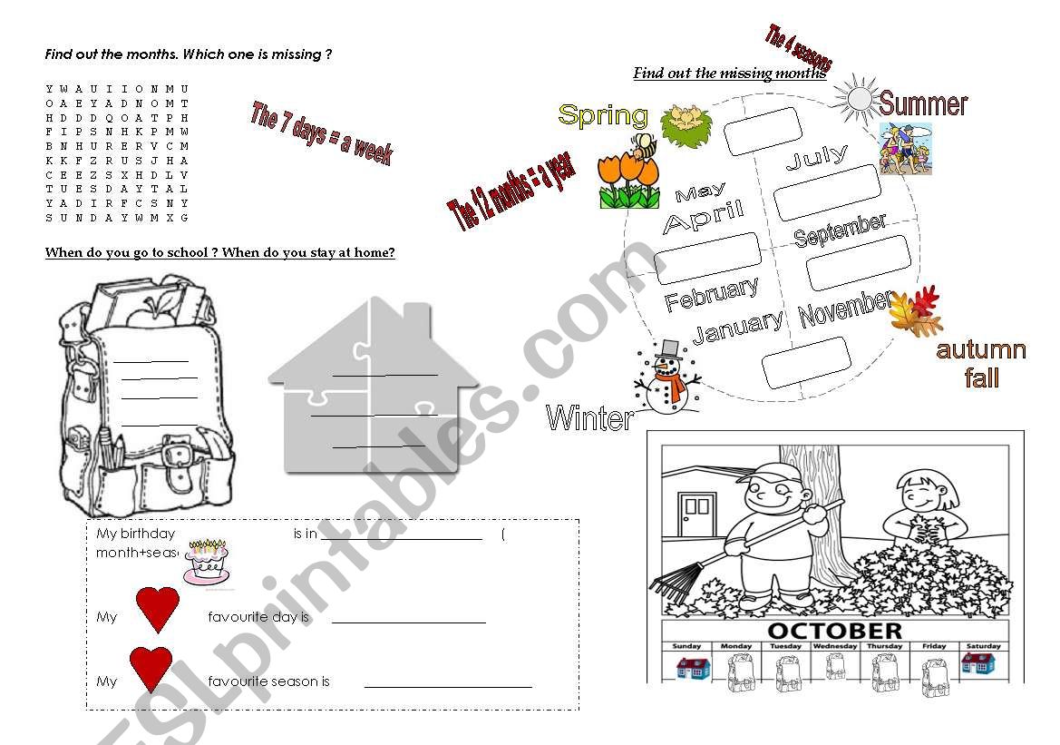 Days months and seasons worksheet