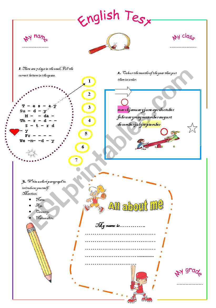 English test worksheet