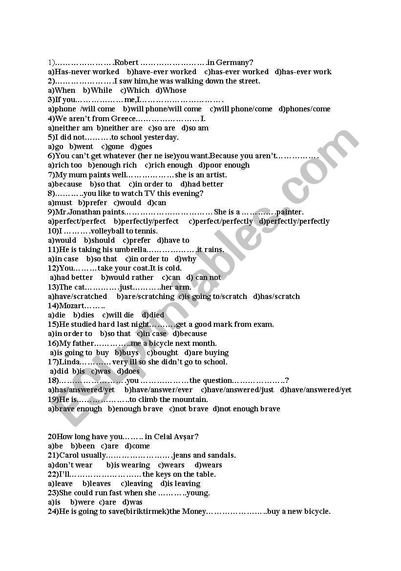 TEST ON TENSES worksheet