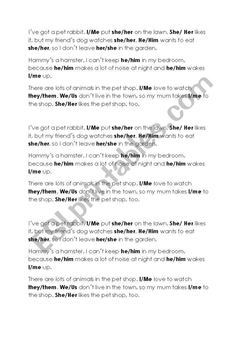 Object pronouns worksheet