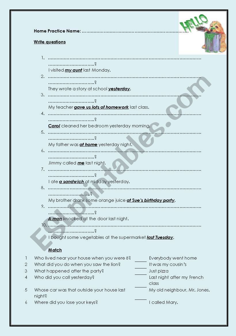 Question Words & Simple Past worksheet